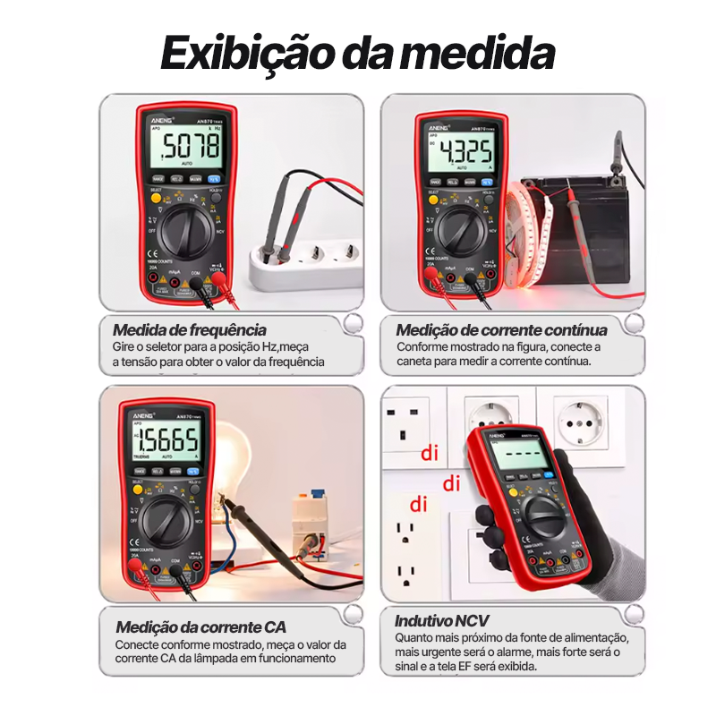 Multímetro Digital Profissional Modelo VoltMaster – Contagem Profissional, Capacímetro e Luz de Fundo