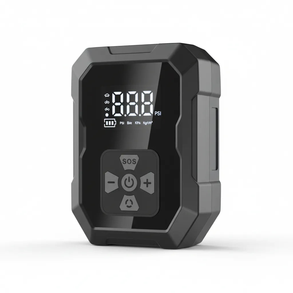 Mini Compressor de Ar Portátil Modelo RoadSafe™ - Recarregável com Power Bank e Lanterna LED