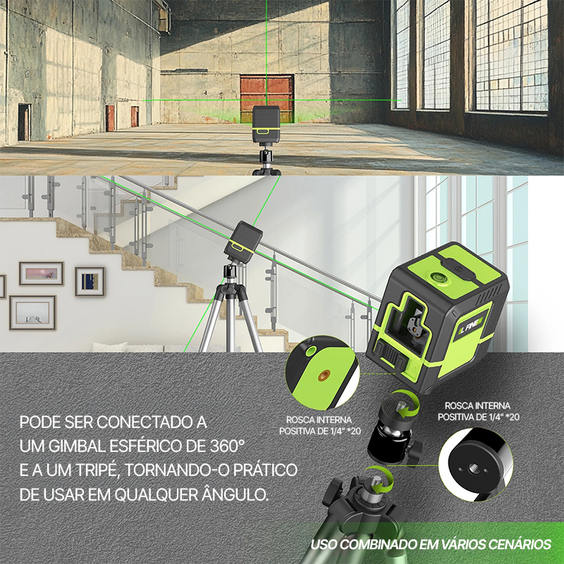 Nível a Laser Profissional Modelo CrossLine 2 Linhas com Tripé – Autonivelante Horizontal e Vertical