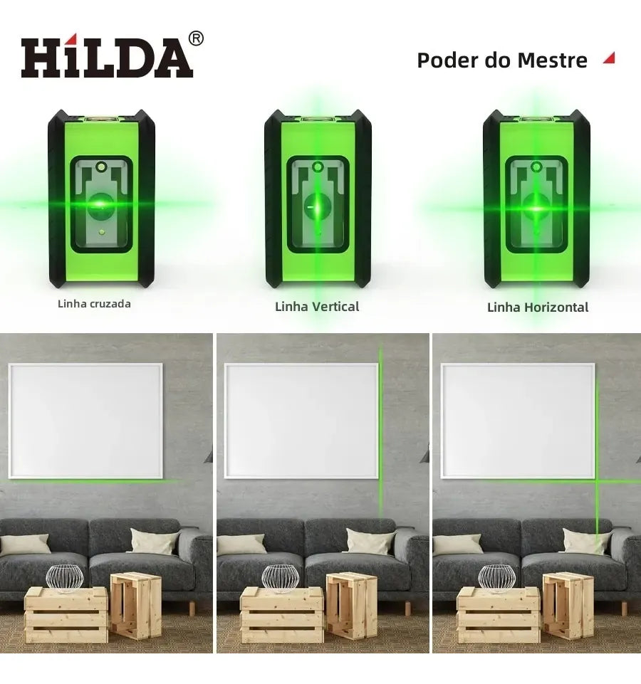 Nível a Laser Profissional Modelo GreenLine Pro 12 Linhas – Feixe Verde, Autonivelante, Horizontal e Vertical