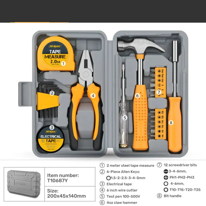 Maleta de Ferramentas Manuais Modelo ToolMaster - Kit 24 Peças para Reparos Domésticos