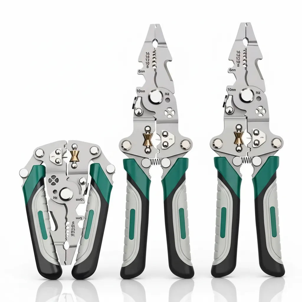 Alicate Multifuncional Modelo Dobrável 3 em 1 – Corte, Crimpagem e Desencapador Profissional