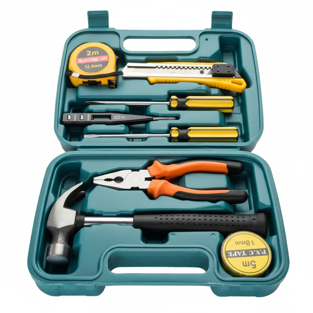 Maleta de Ferramentas Manuais Modelo MultiPro - Kit 9 Peças Para Reparos Domésticos e Automotivos